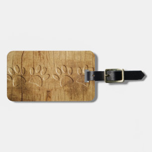Carved Wood Dog Paw Print Luggage Tag