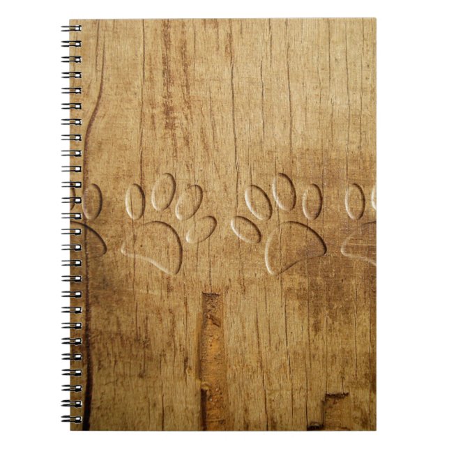 Carved Wood Dog Paw Print Notebook (Front)
