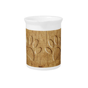 Carved Wood Dog Paw Print Pitcher