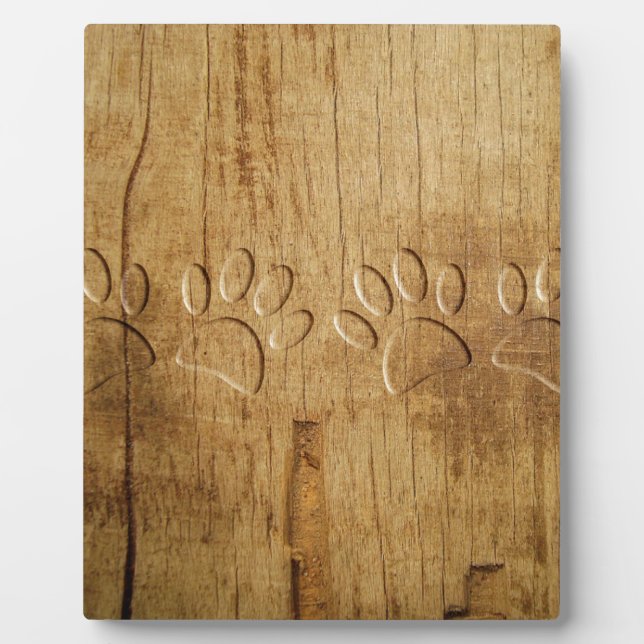 Carved Wood Dog Paw Print Plaque (Front)