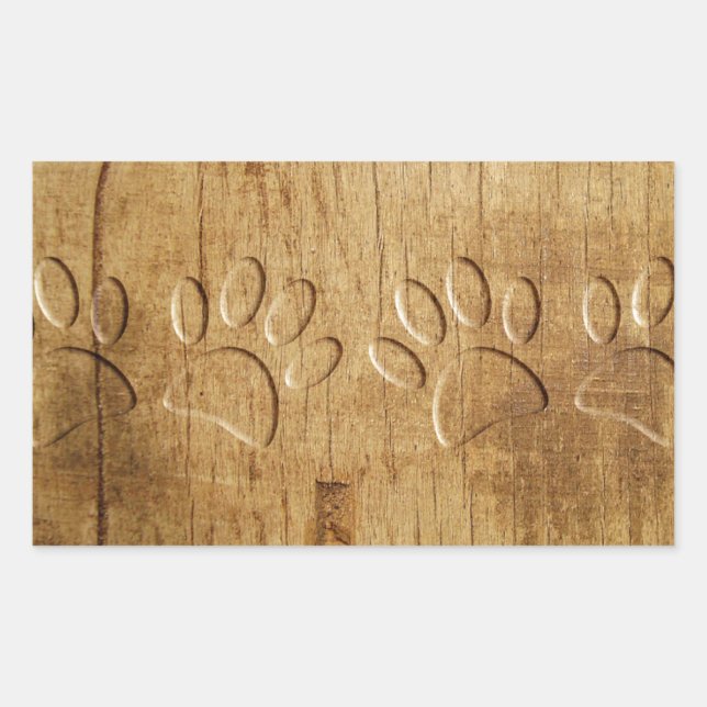 Carved Wood Dog Paw Print Rectangular Sticker (Front)