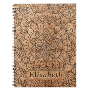 Carved Wood Floral Circles Mandala Personalised Notebook