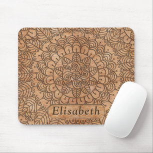 Carved Wood Floral Circles Mandala Personalized Mouse Pad