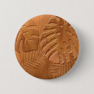 Carved Wood Foliage Faux Print 6 Cm Round Badge