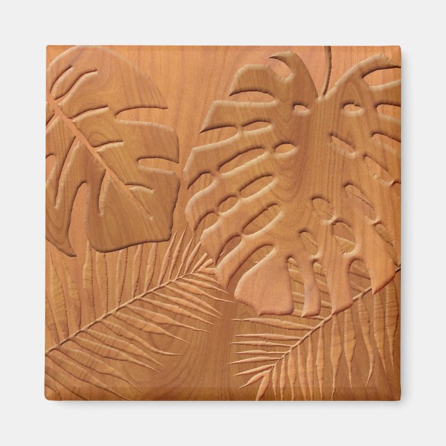 Carved Wood Foliage Faux Print Magnet (Front)