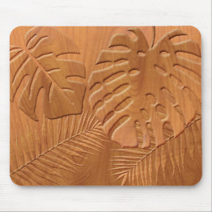 Carved Wood Foliage Faux Print Mouse Pad