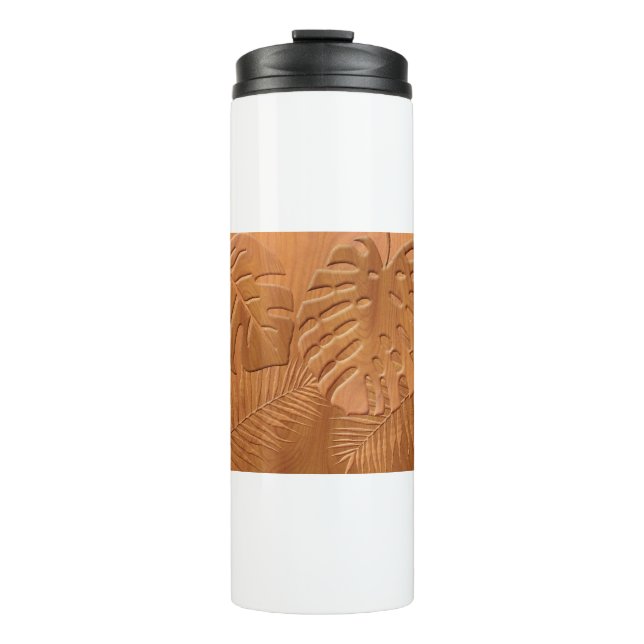 Carved Wood Foliage Faux Print Thermal Tumbler (Front)