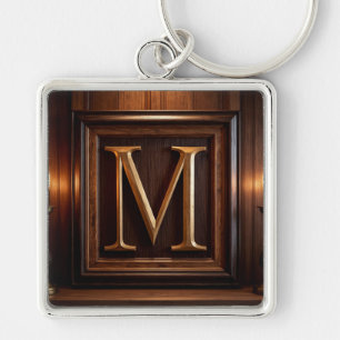 🟡 Carved Wood Gold M Monogram Classic Frame 🔑 Key Ring