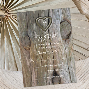 Carved Wood Heart RSVP Invitation