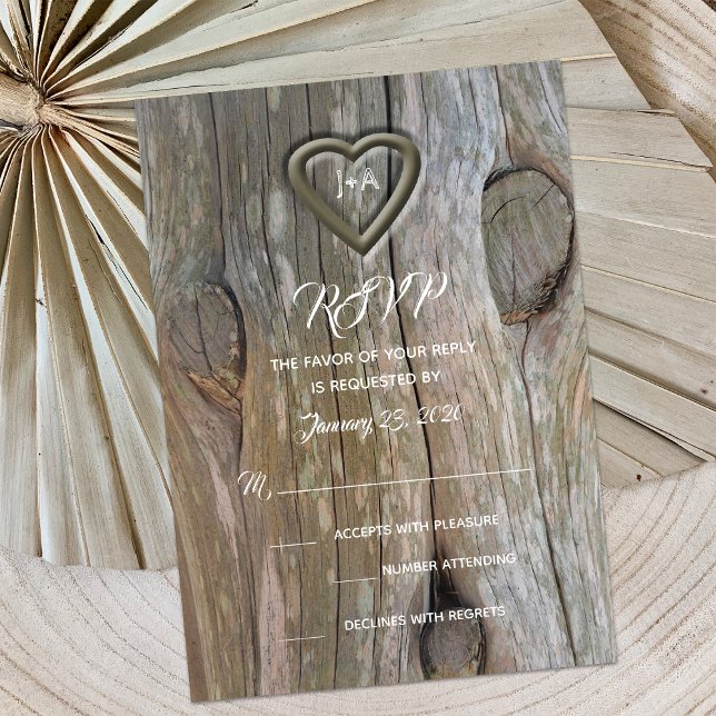 Carved Wood Heart RSVP Invitation (Creator Uploaded)