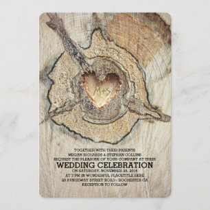 Carved Wood Heart Rustic Tree Invitation