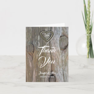 Carved Wood Heart Wedding Thank You Card
