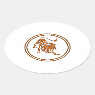 Carved Wood Leo Zodiac Symbol Oval Sticker