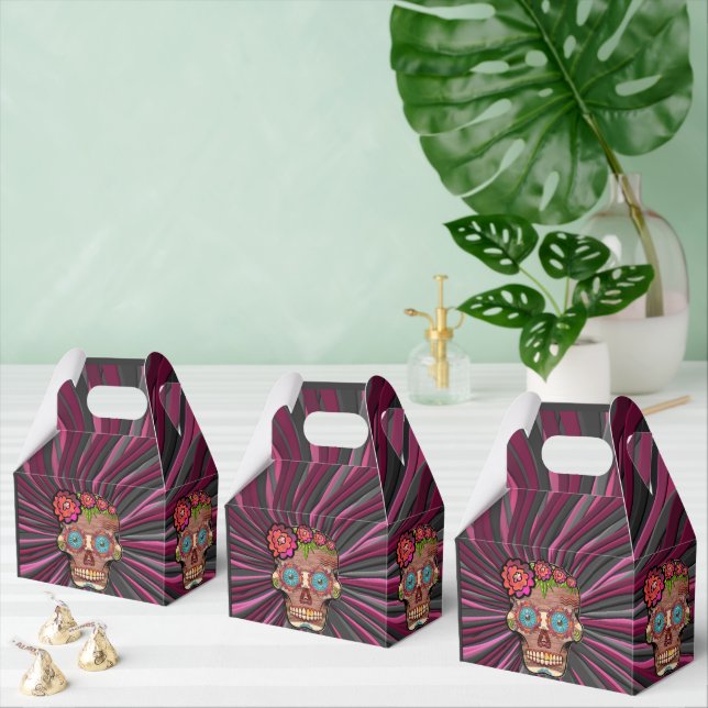 Carved-wood-look sugar skull w/ Floral Crown Favou Favour Box (Multiple)