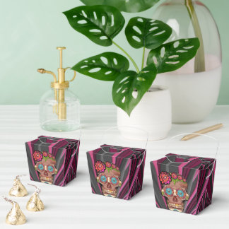 Carved-wood-look sugar skull w/ Floral Crown Favour Box