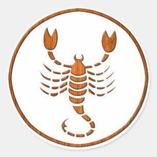 Carved Wood Scorpio Zodiac Symbol Classic Round Sticker