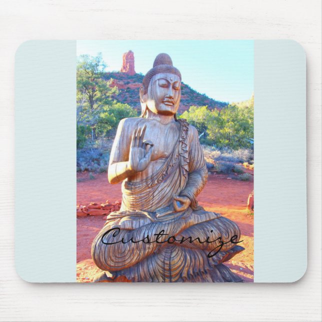 Carved wood sitting Buddha statue Mouse Pad (Front)