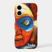 Carved Wood Totem Face Photo Custom Name Cool Bold