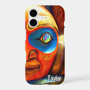 Carved Wood Totem Face Photo Monogram Name Bold