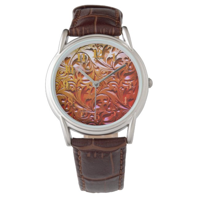 Carved wood woodgrain look elegant abstract watch (Front)