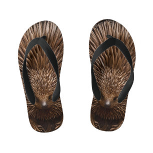Carved Wooden Australian Echidna Print, Kid's Jandals