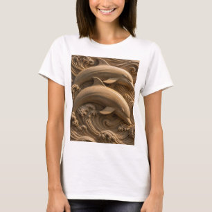 Carved Wooden Dolphins Ocean Waves Graphhic T-Shirt