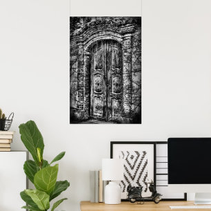 Carved wooden door of abandoned palace poster
