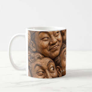 Carved Wooden Faces Vintage Boho Pattern Coffee Mug