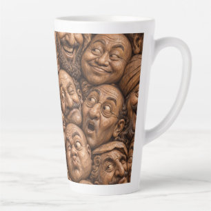 Carved Wooden Faces Vintage Boho Pattern Latte Mug