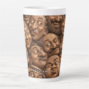 Carved Wooden Faces Vintage Boho Pattern Latte Mug
