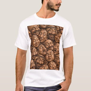 Carved Wooden Faces Vintage Boho Pattern T-Shirt