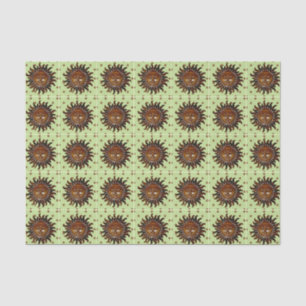 Carved Wooden Sun on Green Polka Dot Background Tissue Paper
