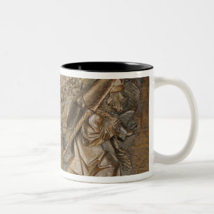 Carving depicting a couple in cart pulled by a Two-Tone coffee mug