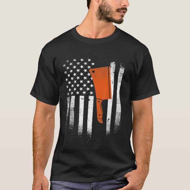 Carving Knife Cleaver Usa Flag Butcher Chef   Cook T-Shirt (Front)