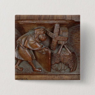 Carving of a miller, from a choir stall 15 cm square badge