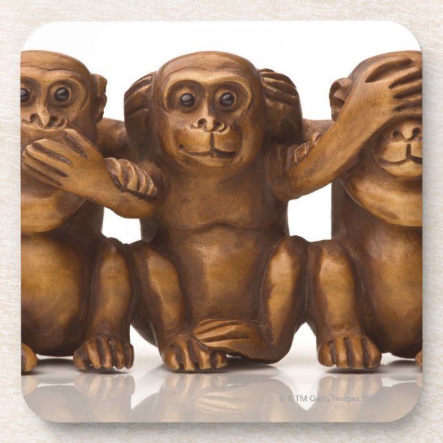 Carving of three wooden monkeys coaster (Front)