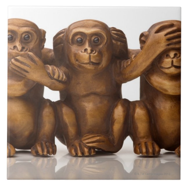 Carving of three wooden monkeys tile (Front)