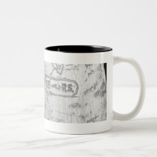 Carving on birch tree trunk B&W Two-Tone Coffee Mug