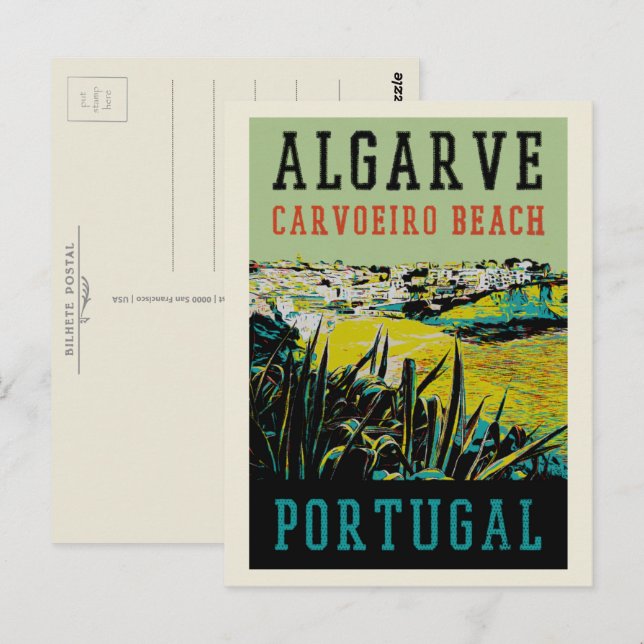 Carvoeiro beach illustration Algarve Portugal Postcard (Front/Back)