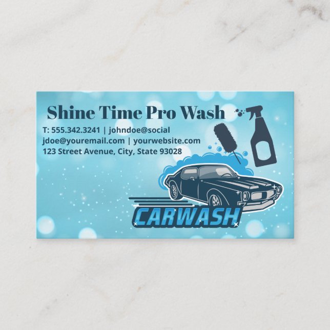 Carwash Autos | Cleaning Tools Business Card (Front)