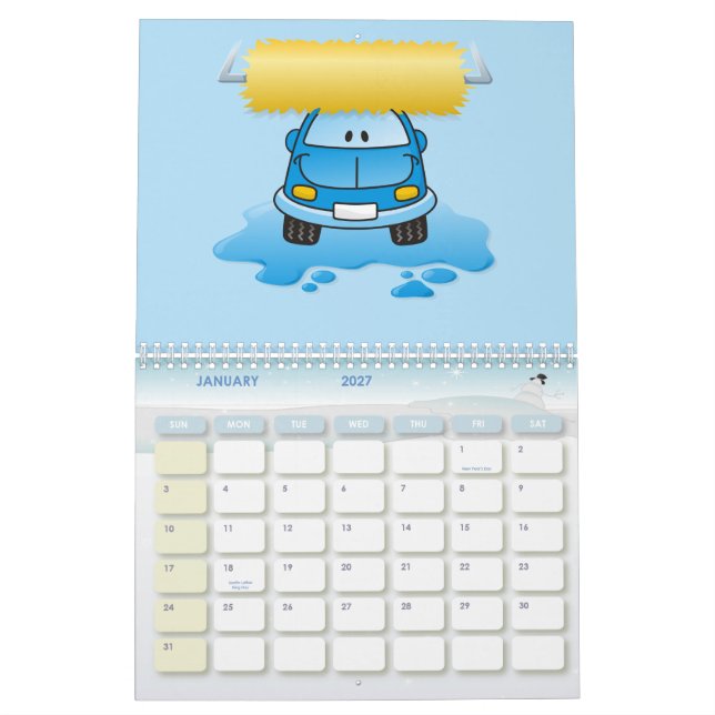 Carwash cartoon calendar (Jan 2027)