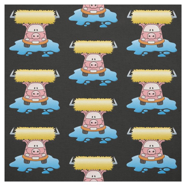 Carwash Pig Cartoon Pattern Fabric (Swatch)
