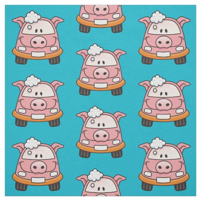 Carwash Pig Cartoon Pattern Fabric (Swatch)