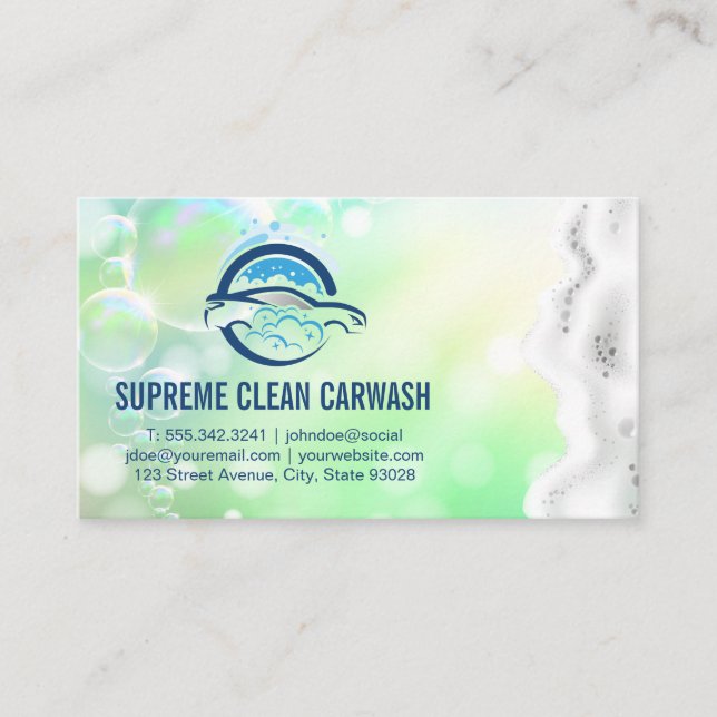 Carwash | Soap Bubbles | Cleaning Business Card (Front)