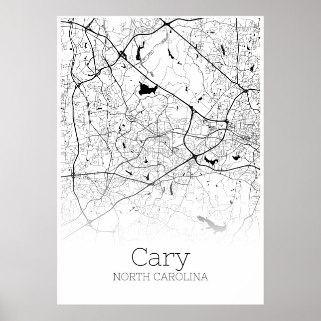 Cary Map - North Carolina - City Map Poster (Front)