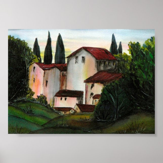 Casa de Pueblo Dibujo Tuscany italy Countryside Si Poster (Front)