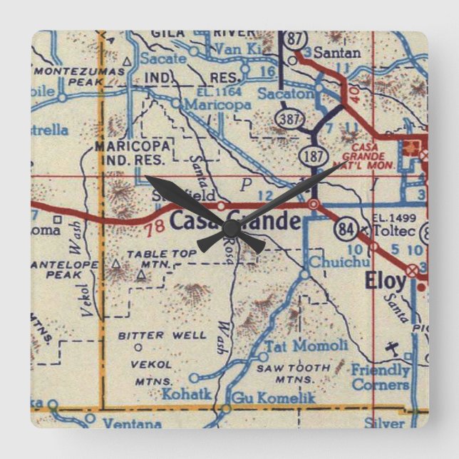 Casa Grande AZ Map Square Wall Clock (Front)