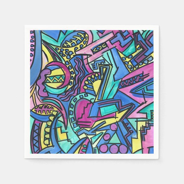 Casa Mia-Hand Painted Abstract Art Napkin (Front)