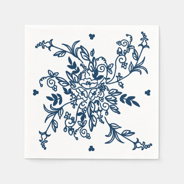 Casablanca Blue on White Paper Napkins (Front)
