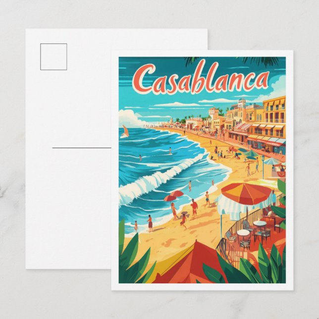 Casablanca Morocco Art Vintage Travel Illustration Postcard (Front/Back)